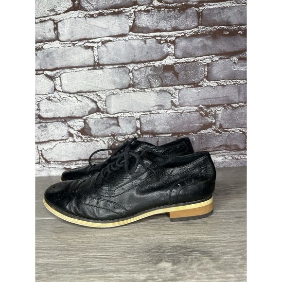 Mona Flying Black Leather Lace Up Brogue Wingtip Derby Shoes Women 39EU/8.5M US - Picture 13 of 16